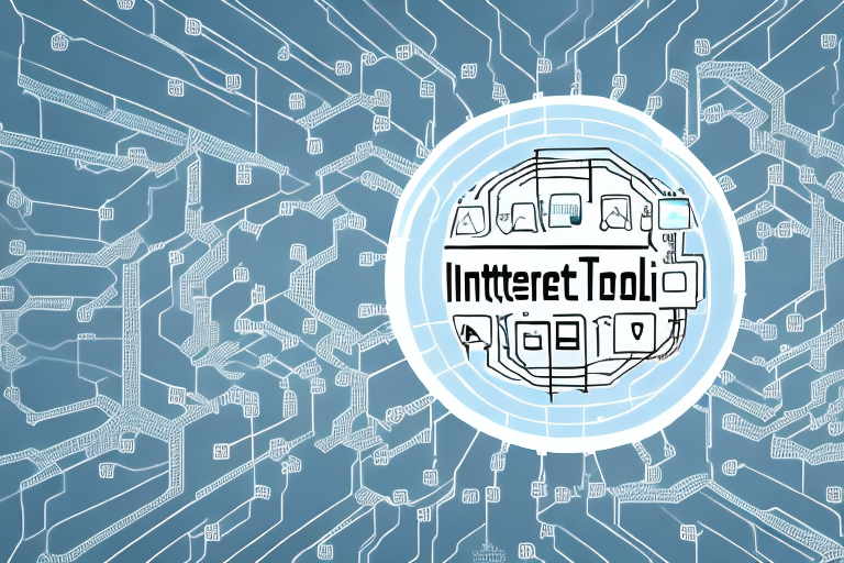 A symbolic representation of the internet with various digital tools and elements