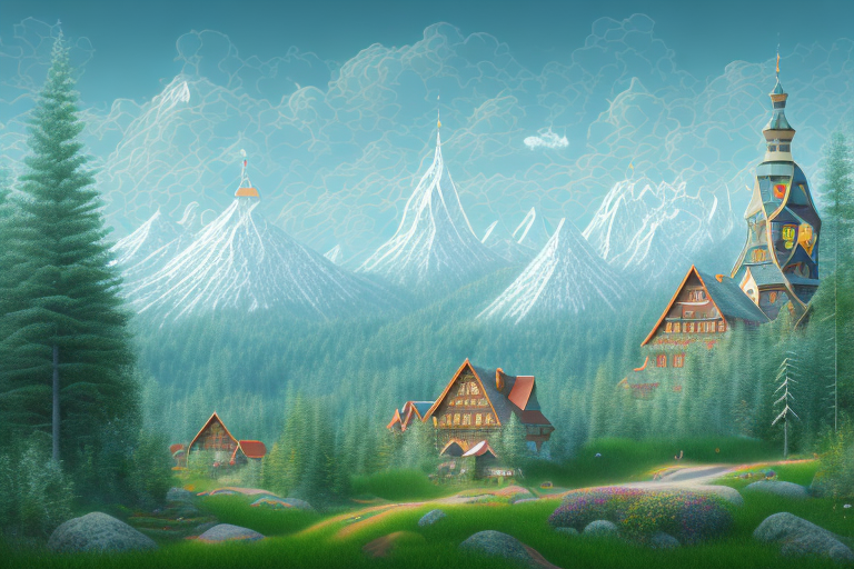 A picturesque thalheim/erzgebirge landscape with various symbolic digital elements