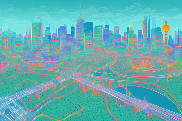 A vibrant digital cityscape