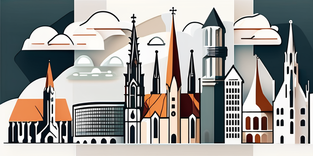Various mobile app icons floating over a stylized