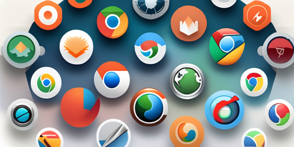 Various web browser icons such as safari