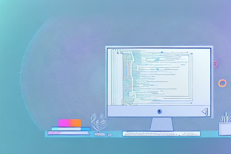 A desktop computer with various design tools like color palettes