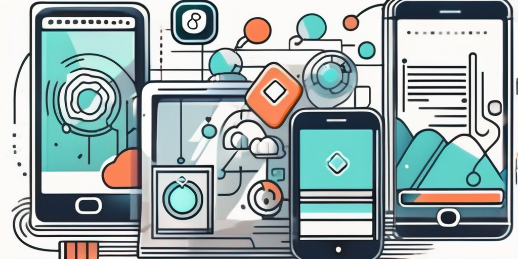A mobile device with various app icons floating around it