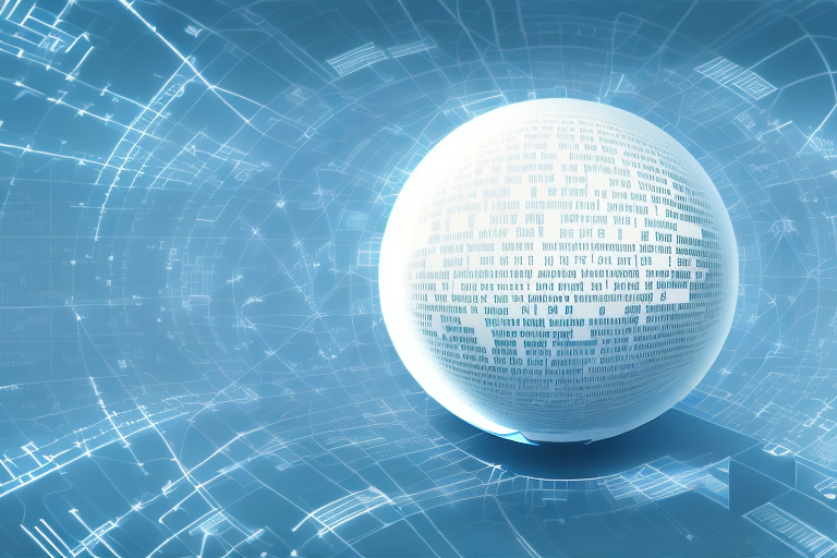 A digital cityscape with various symbolic internet and digital marketing elements