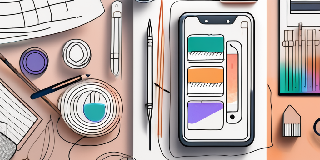 A smartphone displaying a wireframe design of an app
