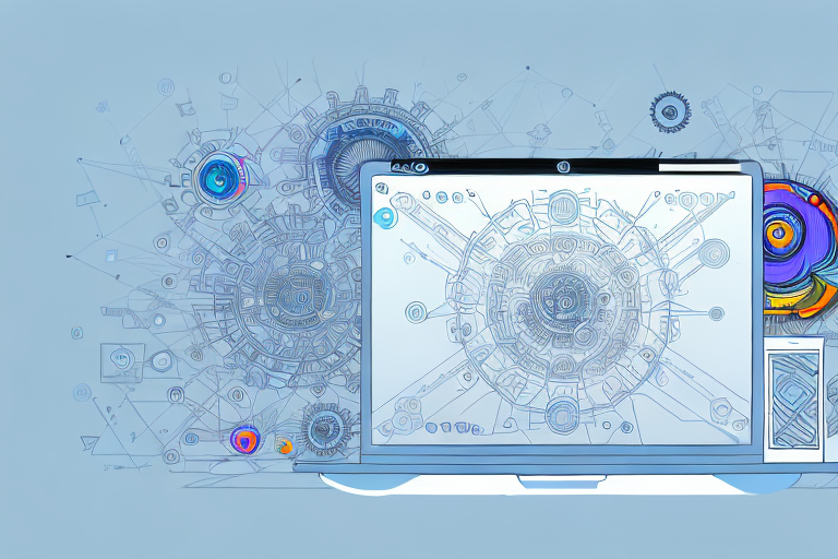 Various digital tools and elements like a laptop