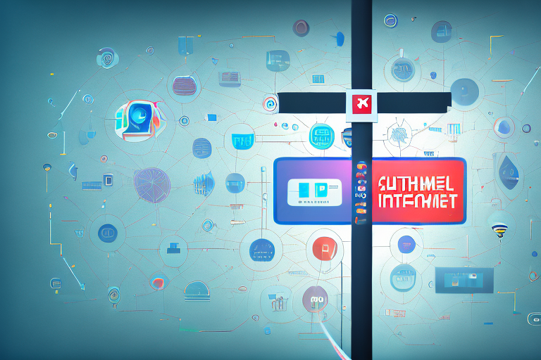 A symbolic representation of the internet with various digital tools and elements
