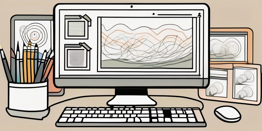 A computer with a creative web design on the screen