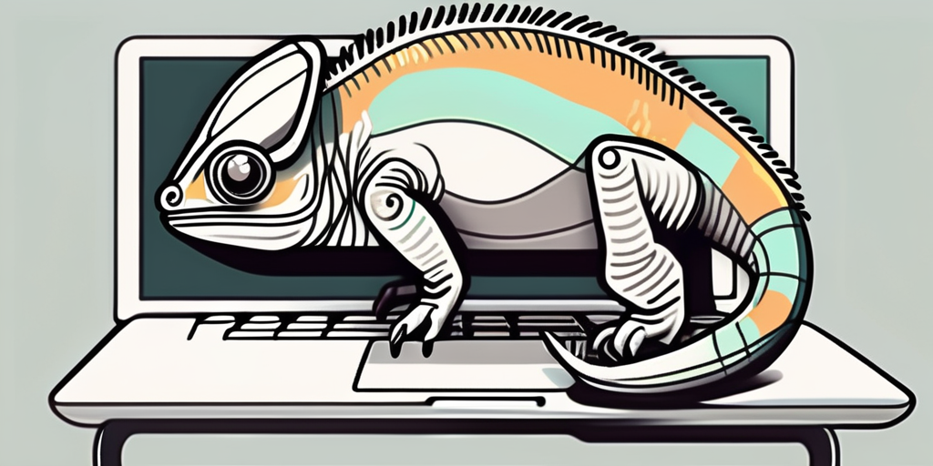 A chameleon on a computer keyboard