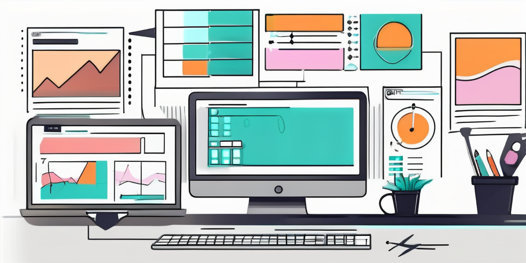 A digital workspace with various tools and elements like a color palette