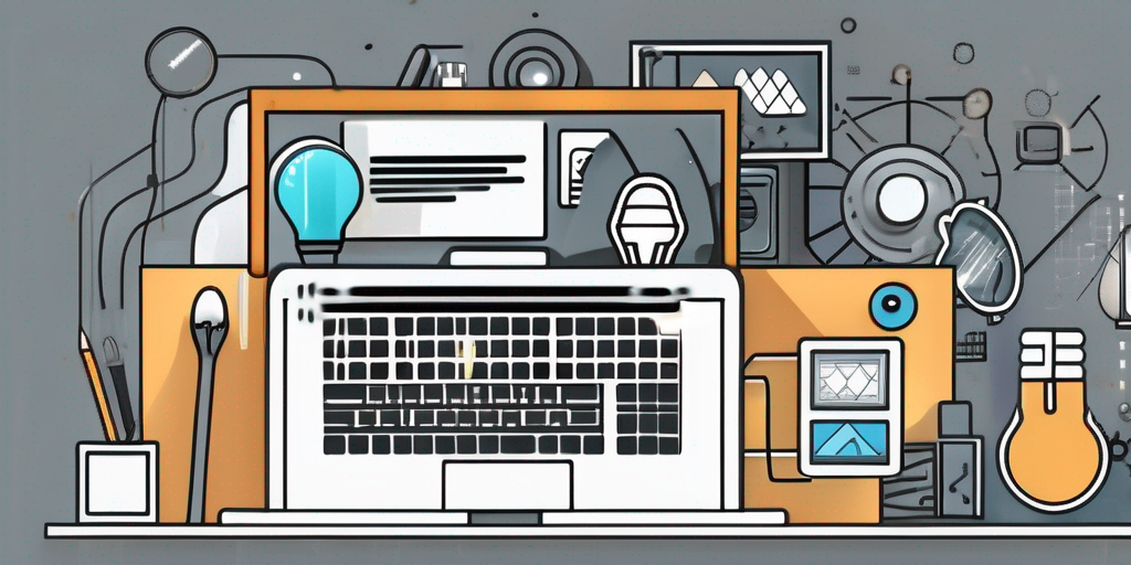 A computer with a website design on the screen