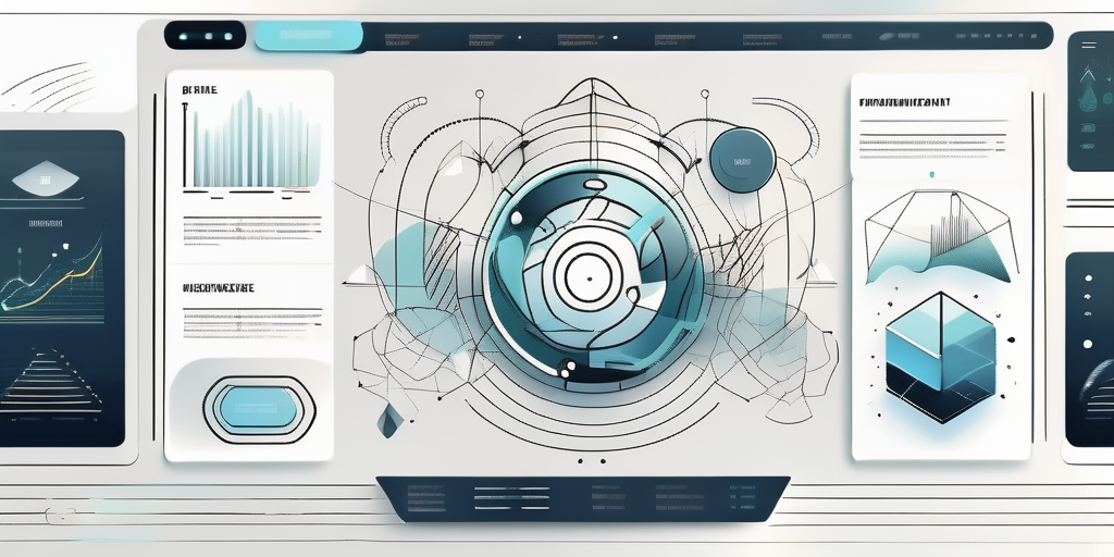 A futuristic web design interface with various abstract elements symbolizing emerging trends and predictions in the field