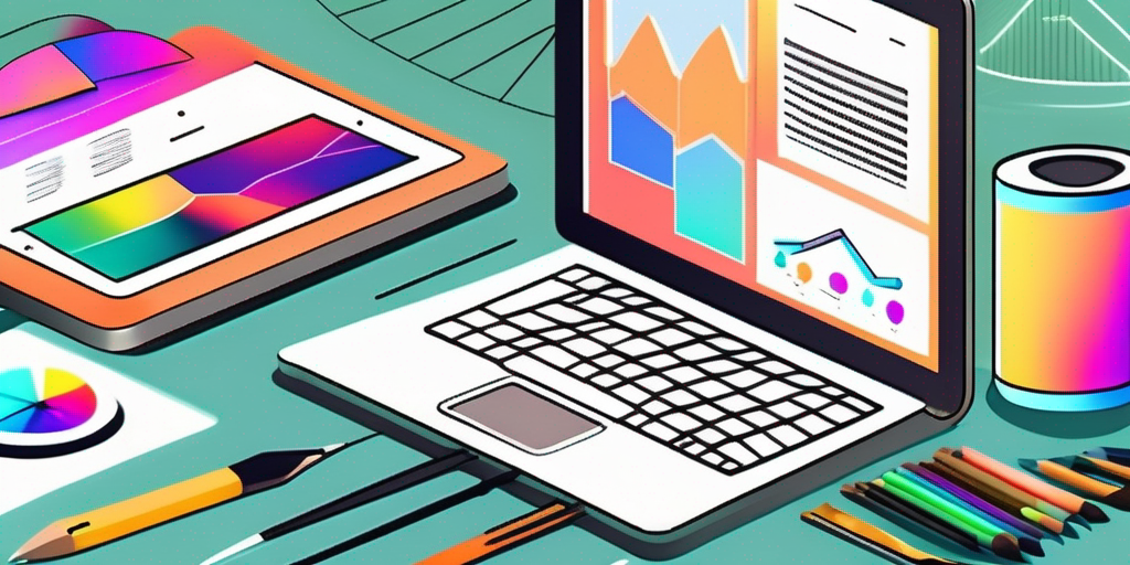 A digital tablet displaying a creative and colorful website layout