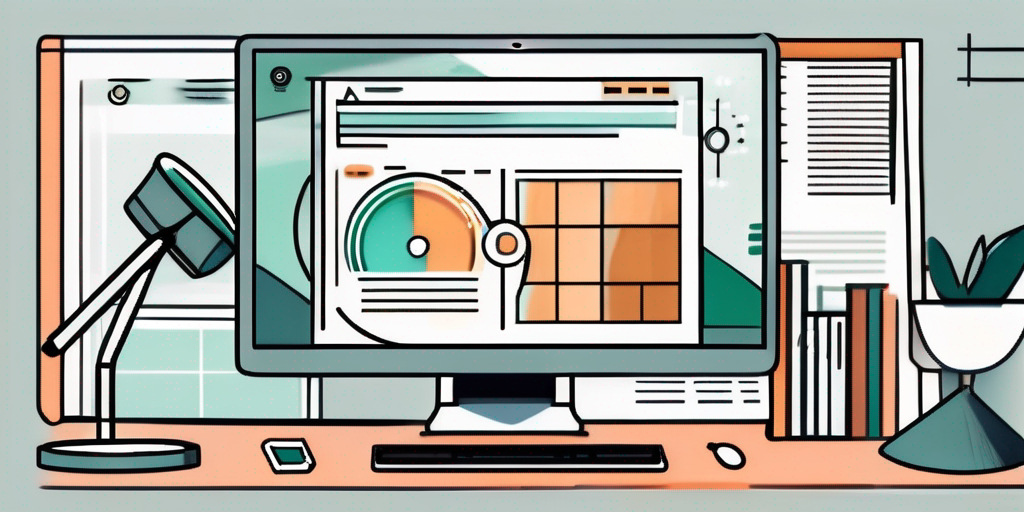 A magnifying glass hovering over a computer screen displaying a website layout