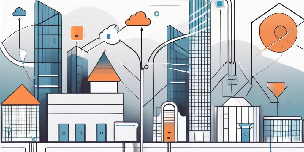 A digital landscape featuring various social media icons as buildings