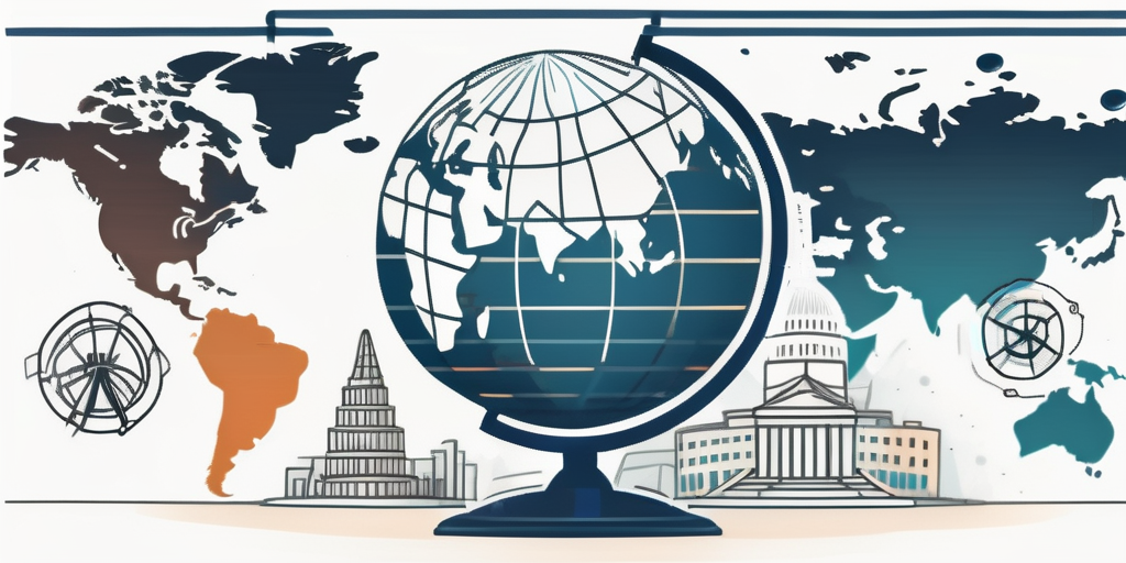 A globe with various iconic landmarks