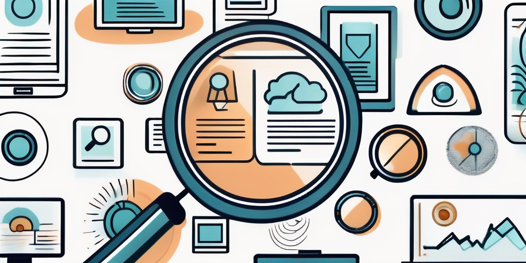 A magnifying glass hovering over a variety of stylized website icons