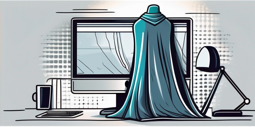 A superhero cape draped over a computer monitor