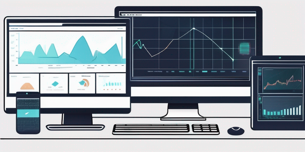 Sauberer Arbeitsplatz mit digitalen Geraeten, die Diagramme und Code fuer App-Entwicklung und Fehleranalyse anzeigen.