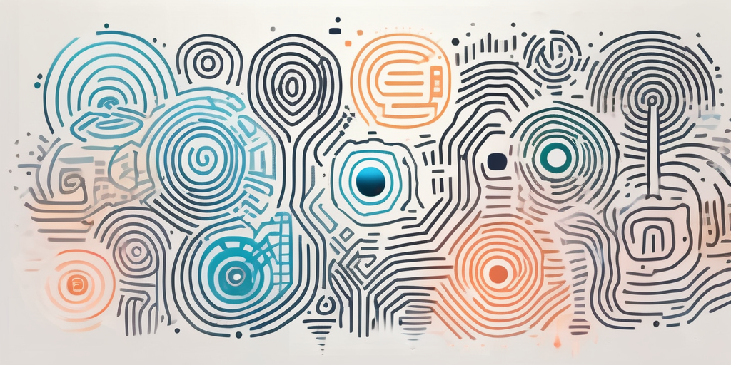 A digital fingerprint made up of various internet symbols and icons