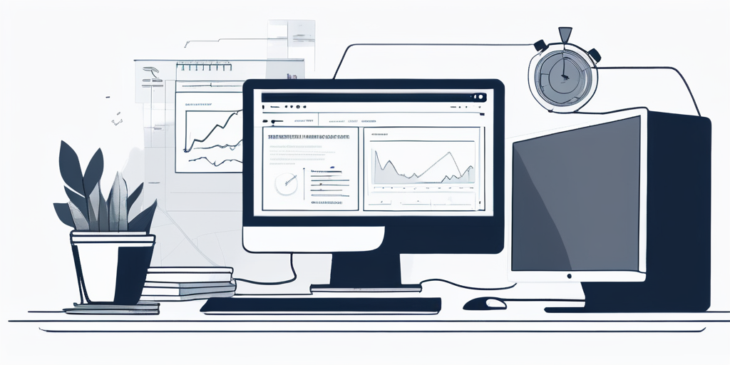 Minimalistischer Arbeitsplatz mit Computer, der Software zur Website-Entwicklung zeigt, umgeben von Notizen zum Webdesign und einer Tasse Kaffee, symbolisiert eine fokussierte und effektive Umgebung fuer die Website-Erstellung.