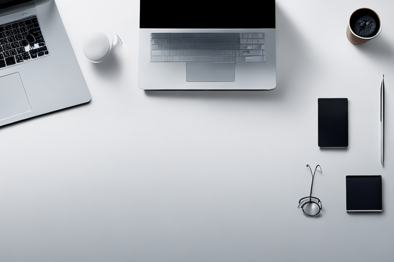 Laptop mit komplexem Code auf minimalistischem Schreibtisch, zeigt Effizienz und Professionalitaet von ausgelagerten Webentwicklungsaufgaben.