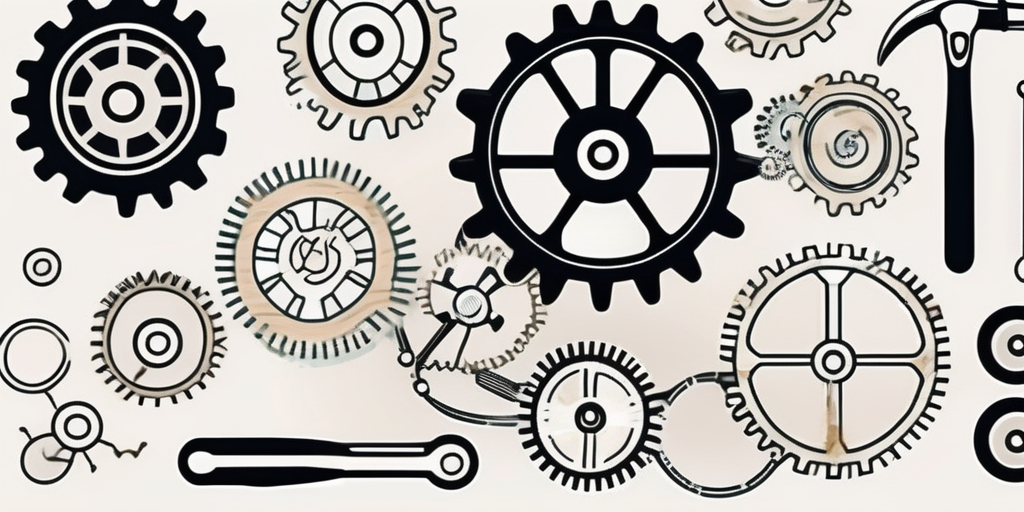 Various interconnected gears and tools