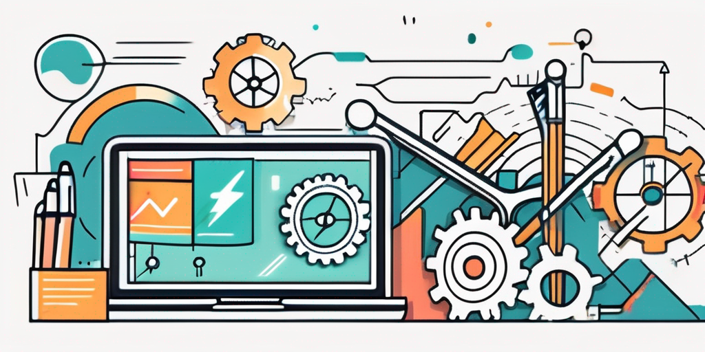 A web browser window with various abstract symbols representing key elements of successful web applications