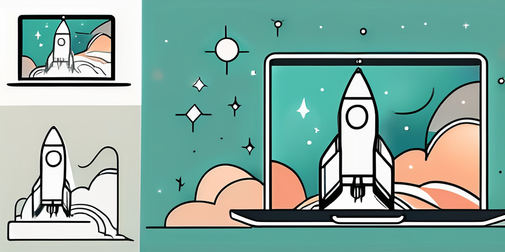 A rocket ship launching from a laptop screen