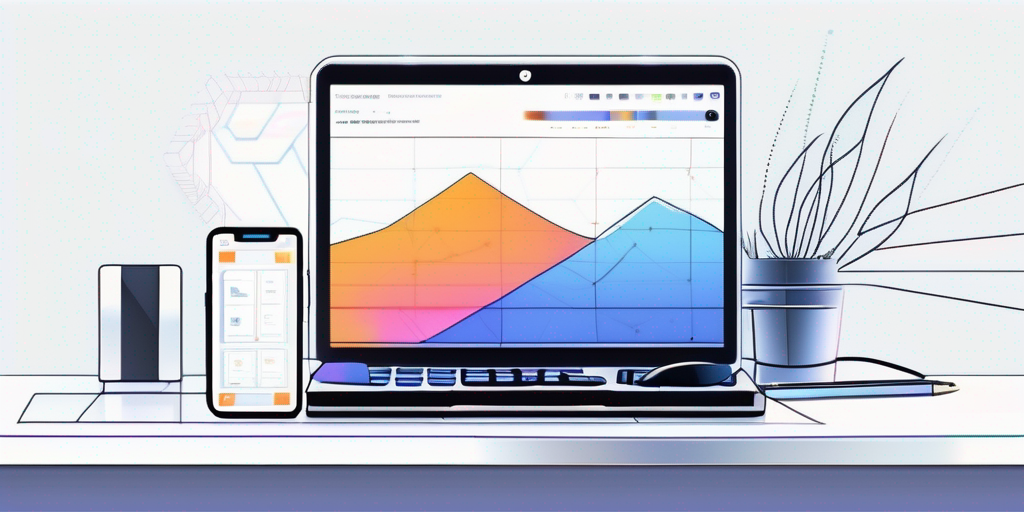 Sauberer, minimalistischer Arbeitsplatz mit offenem Laptop auf Programmieroberflaeche und Smartphone mit benutzerfreundlicher App, betont Technologieintegration in App-Entwicklung.