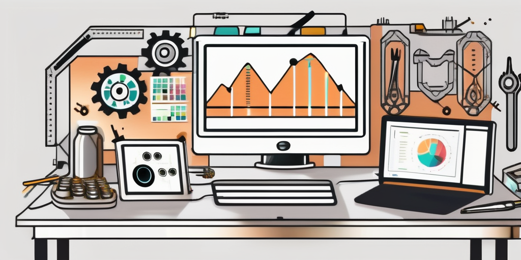 A computer workstation with coding software on the screen