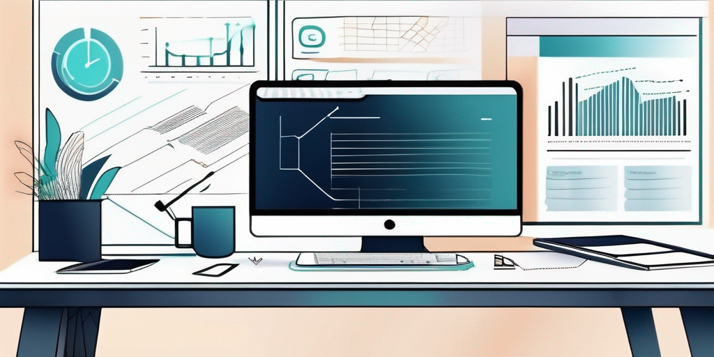Modernes Arbeitsplatzbild mit Computerbildschirm, der eine Website-Designoberflaeche anzeigt, umgeben von Notizen und einem digitalen Zeichentablett, betont eine professionelle und kreative Umgebung fuer die Webentwicklung.