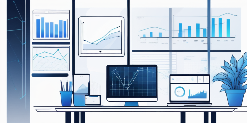 Optimierter ALT-Tag: Stroomlinienfoermiger mobiler App-Entwicklungsprozess mit digitalen Geraeten, die Grafiken und Code anzeigen, und relevanten mobilen Anwendungen in einem modernen Buero.