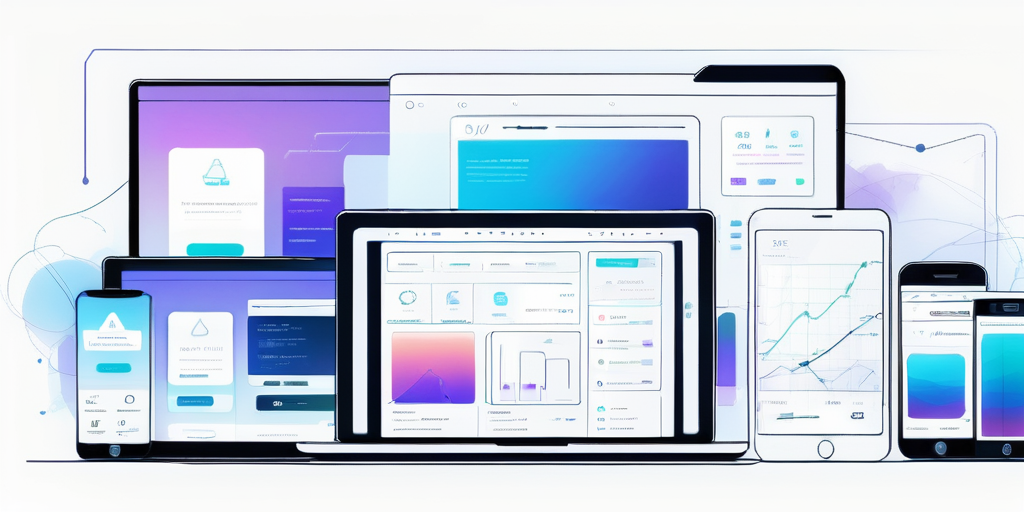 Moderne und kreative App-Designs auf verschiedenen Geraeten, betonen Innovation und Benutzerfreundlichkeit in der Anwendungsentwicklung.