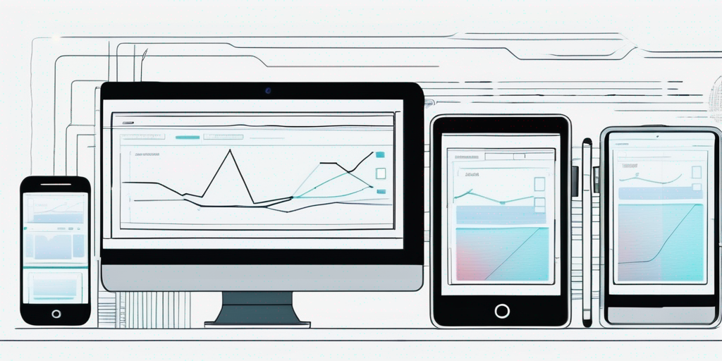 Smartphones und Tablets mit Code und Benutzeroberflaechen, die die Bedeutung der App-Entwicklung im modernen Geschaeftsbetrieb hervorheben.