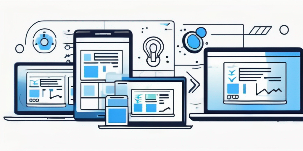 App-Entwicklung-Stadien mit Icons fuer Codierung, Testen und Benutzeroberflaechen-Design, Hintergrundgrafiken zeigen moegliche Probleme wie Bugs oder Nutzerunzufriedenheit.