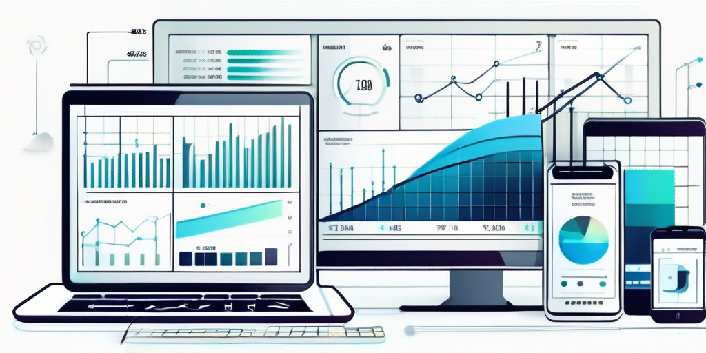ALT-Tag: Verschiedene mobile Geraete zeigen unterschiedliche Interfaces und Anwendungen, Trends in der App-Entwicklung mit Grafiken und Diagrammen zu Leistungsmessungen und Nutzerinteraktionen.