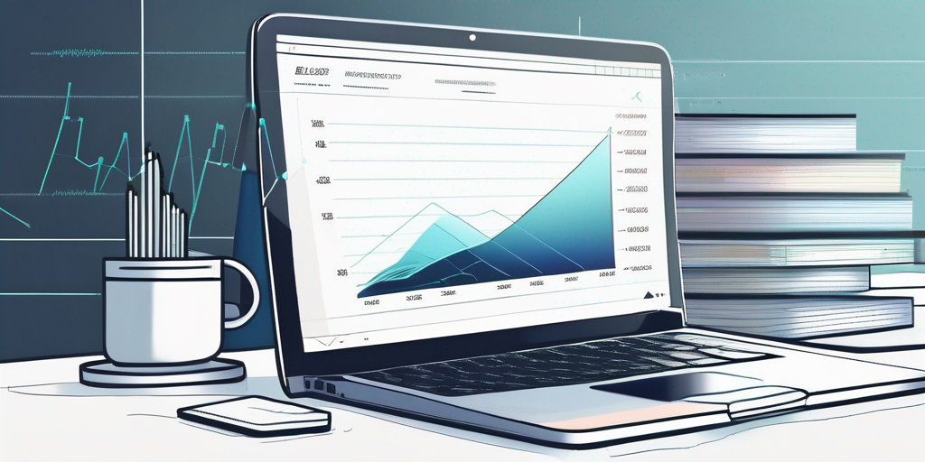 Minimalistischer Arbeitsplatz mit Laptop auf einer Codierungs-Oberflaeche, umgeben von Nachschlagewerken und einem Tablet, das Diagramme anzeigt, ideal fuer App-Entwicklung.