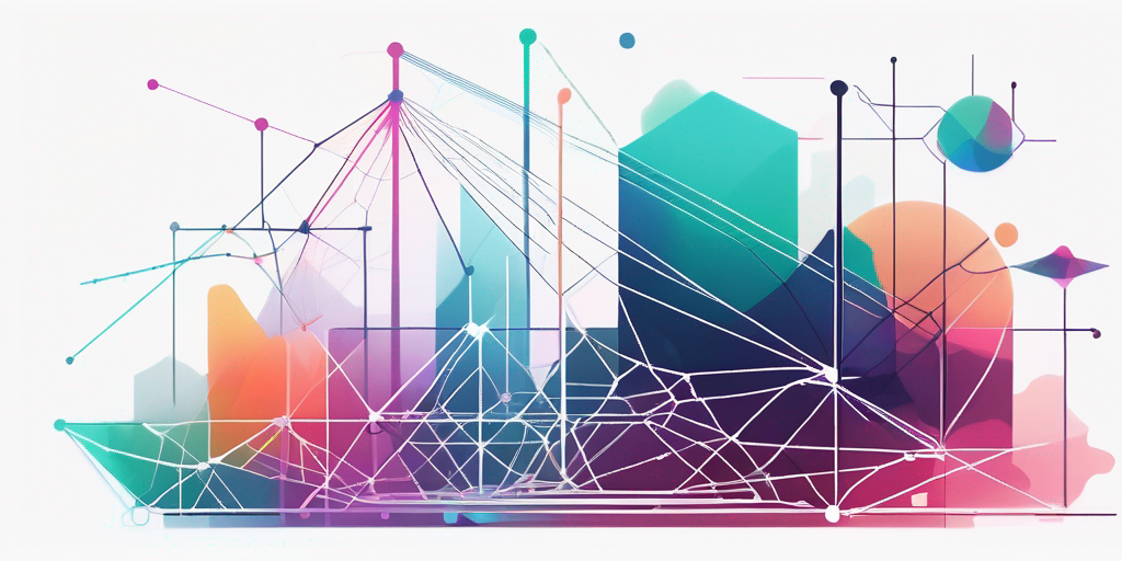Bunte und abstrakte Darstellung digitaler Netzwerke und Domains, effektives digitales Branding und Identitaet in einem dynamischen Raum.