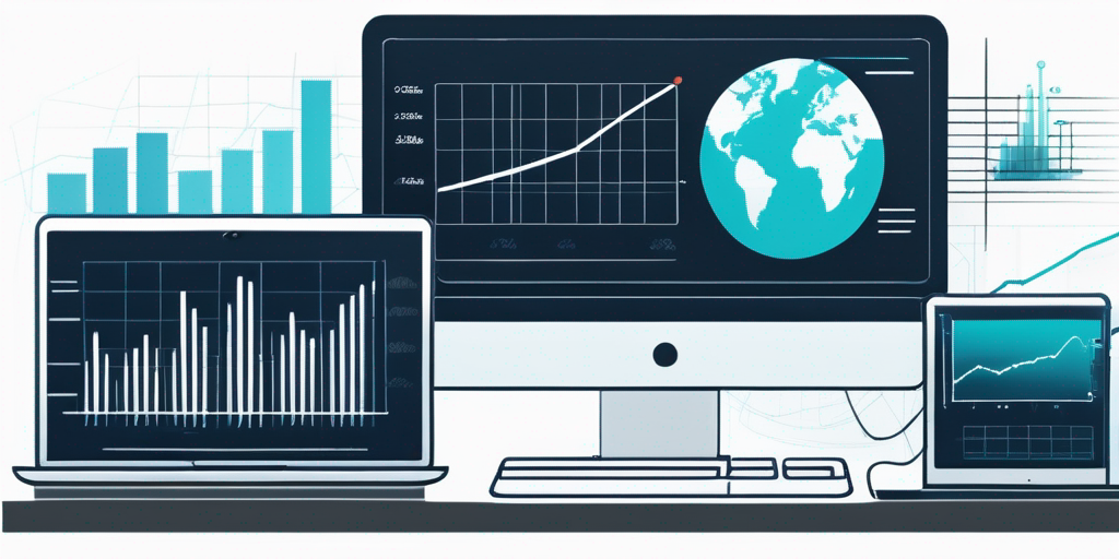 Diverse digitale Geraete zeigen Grafik und Website-Analytik, symbolisieren Einfluss einer starken Domain auf Online-Sichtbarkeit und Geschaeftswachstum.
