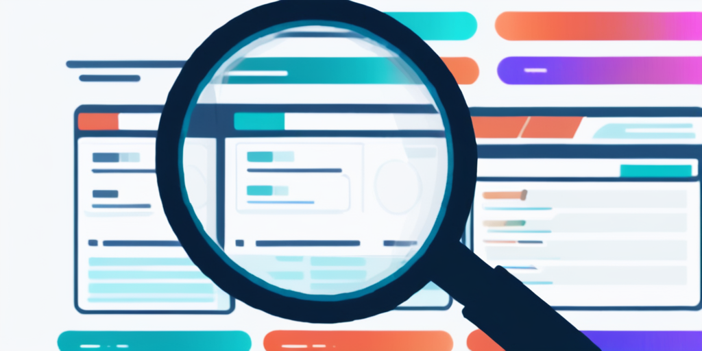 Lupe ueber unscharfen Domainnamen auf einem Bildschirm mit farbigen Diagrammen im Hintergrund, symbolisiert die Suche nach ansprechenden Web-Domainnamen.