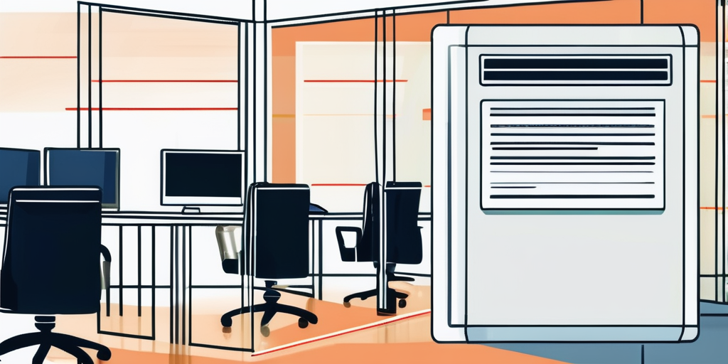 Fehlermeldung am Computer bei der Domainreservierung vor unscharfem Buero-Hintergrund.