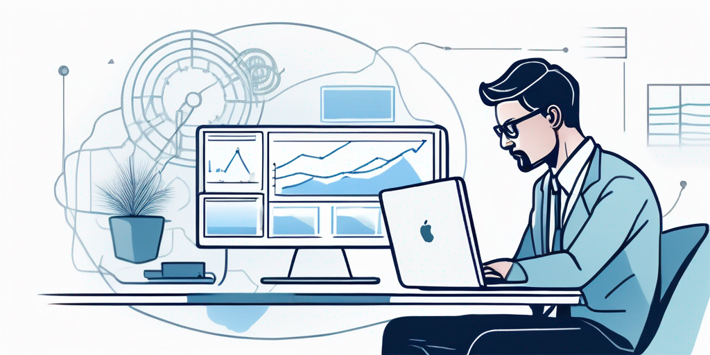 Nachdenkliche Person betrachtet digitale Elemente beim Kauf eines Domainnamens, betont strategische Entscheidungsfindung.