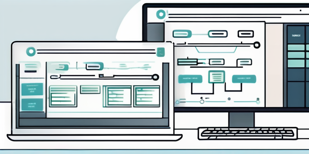 Digitale Benutzeroberflaeche auf Computerbildschirm mit benutzerfreundlichen Schritten zur Domainreservierung und visuellen Hilfen wie Icons und vereinfachten Flussdiagrammen zur leichteren Verstaendlichkeit.