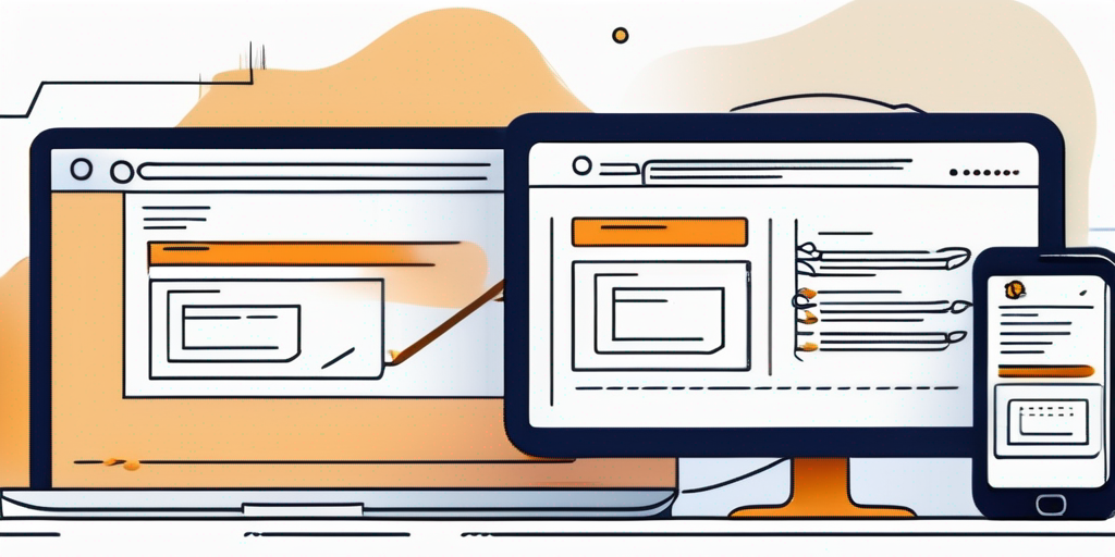 Computerbildschirm zeigt digitalen, schrittweisen Prozess zur erfolgreichen Domainreservierung mit Checkliste und Bestaetigungssymbol