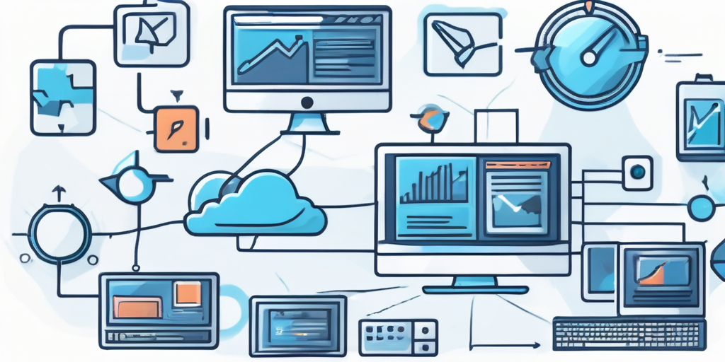 Abstrakte Symbole fuer digitale Werkzeuge und Strategien zur Auswahl eines optimalen Domainnamens für Webseiten.