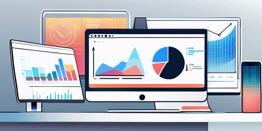 Moderner Arbeitsplatz mit digitalen Geraeten, die Graphen und Code fuer App-Entwicklung zeigen, fokussiert auf Innovation und digitale Transformation.