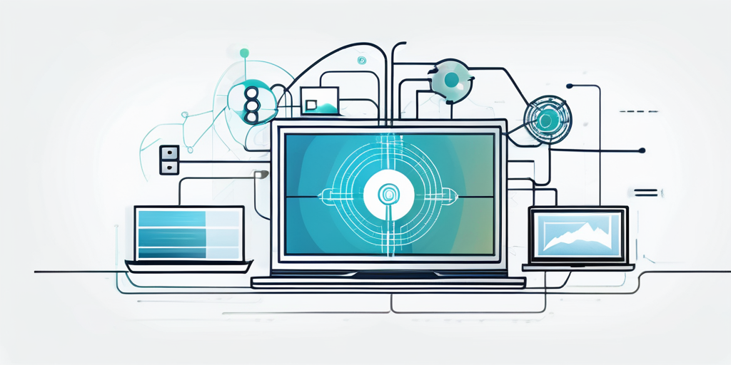 Bild zeigt abstrakte, miteinander verbundene Symbole fuer Internet-Technologie und Netzwerke, betont Einsatz von Domains im digitalen Marketing mit digitalem Hintergrund.