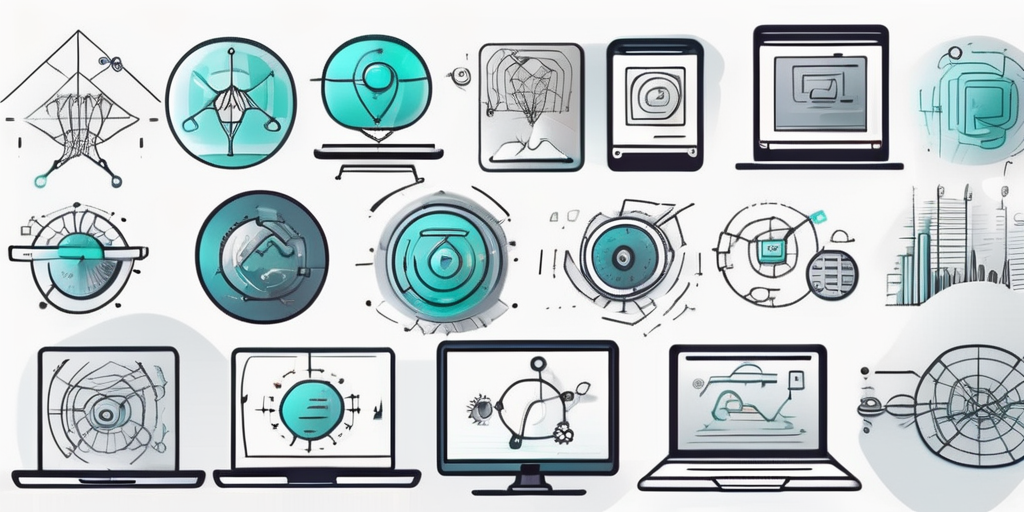 Various web application icons evolving from simple