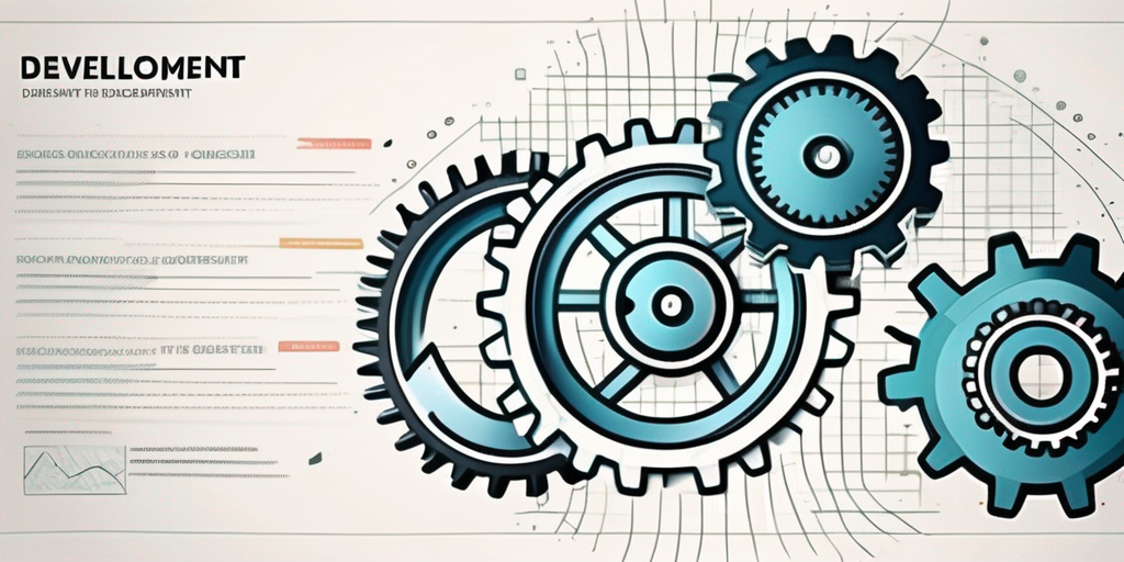 Various software development stages represented as different gears interlocking with each other